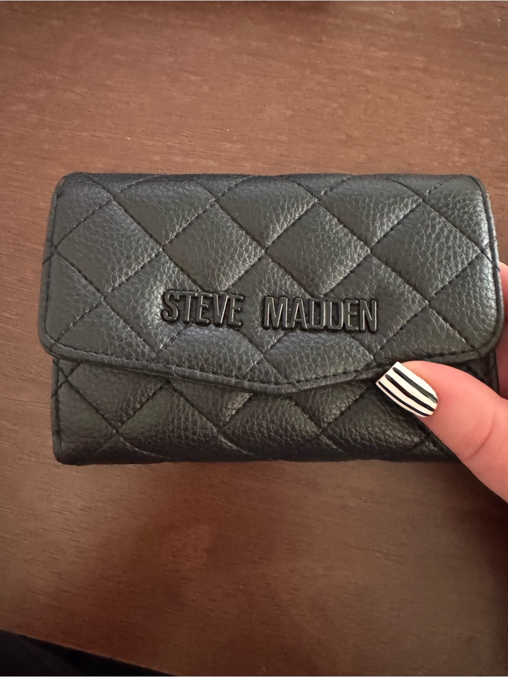 Steve Madden Black Quilted Leather Card Holder